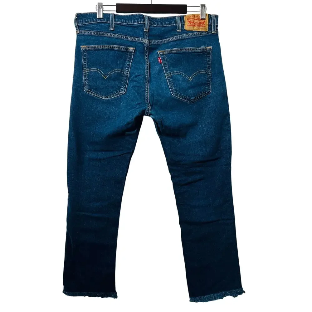 Levi's 511 Jeans Men's Size 38x30 Blue Altered Cut Raw Hem Measures 38x26